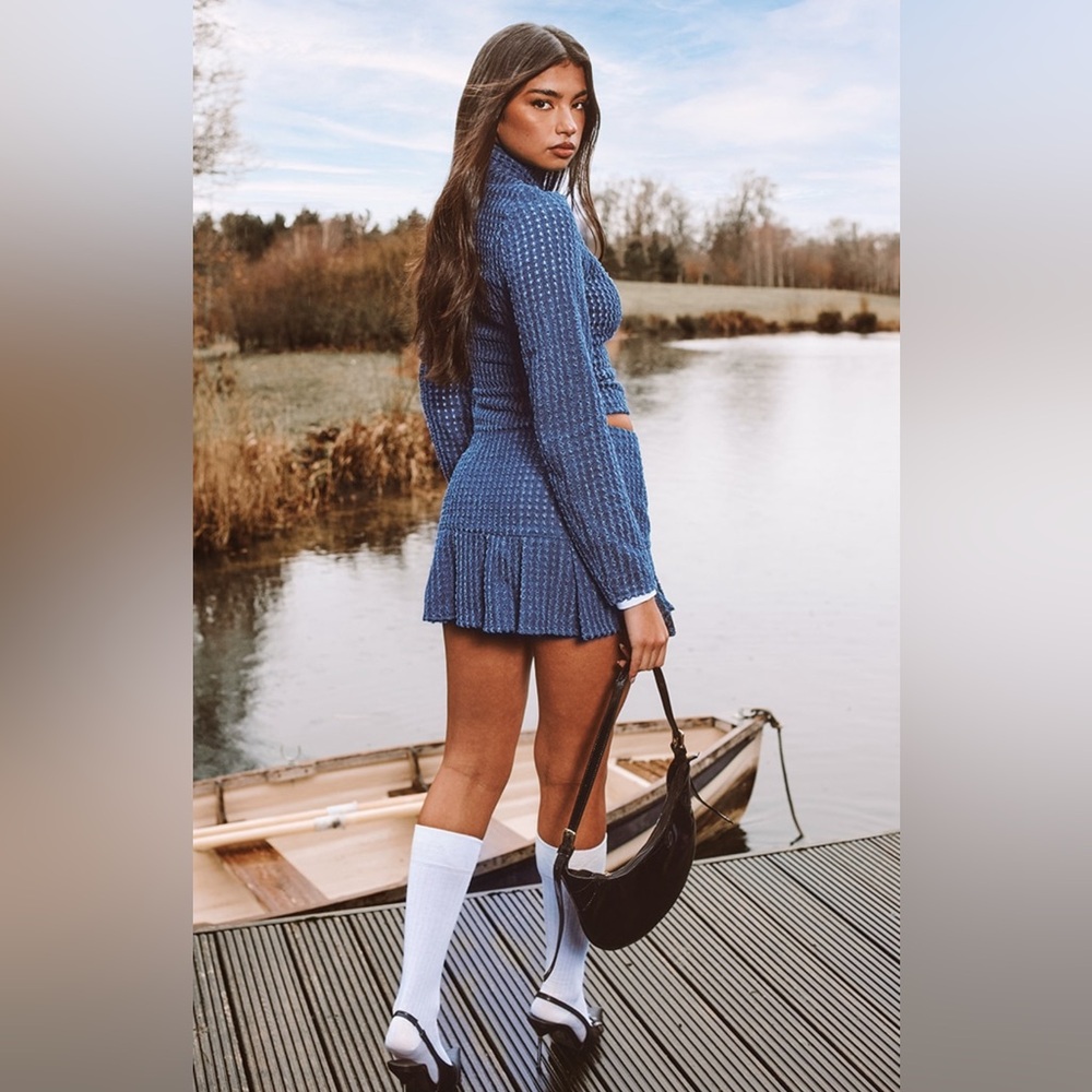 PLT Navy Textured Boucle Jacket